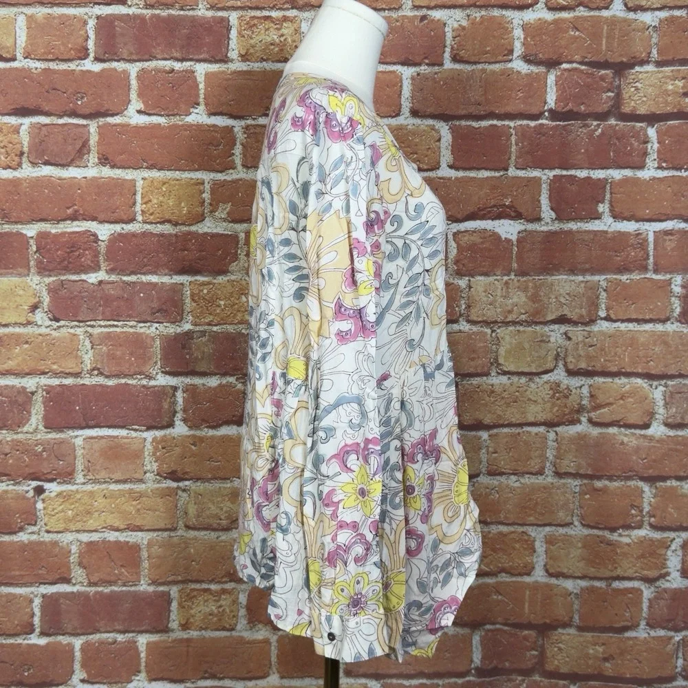 Maeve By Anthropologie Long Sleeve Blouse Women Size 6 V Neck Ivory Floral‎ Boho